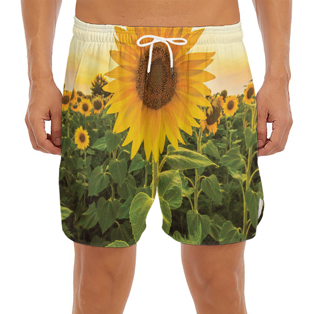 Sunflower Landscape Print Men's Split Running Shorts