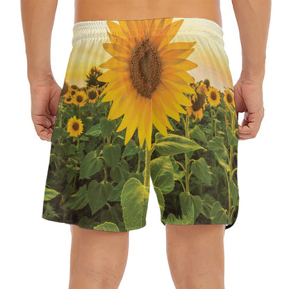 Sunflower Landscape Print Men's Split Running Shorts