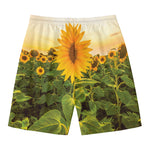Sunflower Landscape Print Men's Swim Trunks