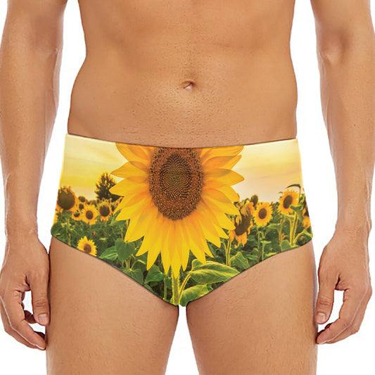Sunflower Landscape Print Men's Triangle Swim Briefs