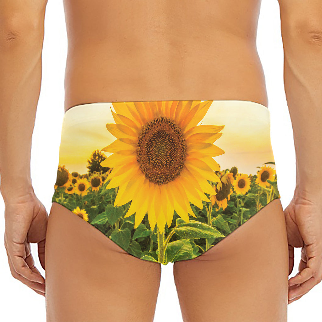 Sunflower Landscape Print Men's Triangle Swim Briefs
