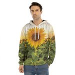 Sunflower Landscape Print Men's Velvet Pullover Hoodie