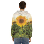 Sunflower Landscape Print Men's Velvet Pullover Hoodie