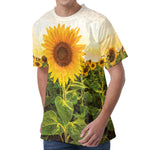 Sunflower Landscape Print Men's Velvet T-Shirt