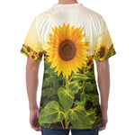 Sunflower Landscape Print Men's Velvet T-Shirt
