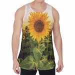 Sunflower Landscape Print Men's Velvet Tank Top