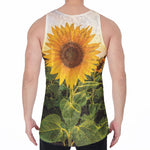 Sunflower Landscape Print Men's Velvet Tank Top