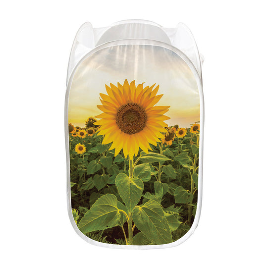 Sunflower Landscape Print Mesh Laundry Hamper