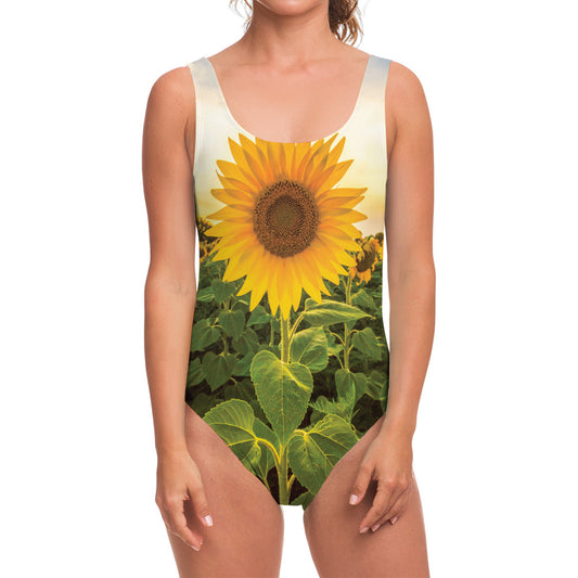 Sunflower Landscape Print One Piece Swimsuit