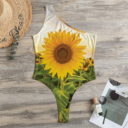 Sunflower Landscape Print One Shoulder Bodysuit