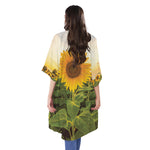 Sunflower Landscape Print Open Front Beach Cover Up