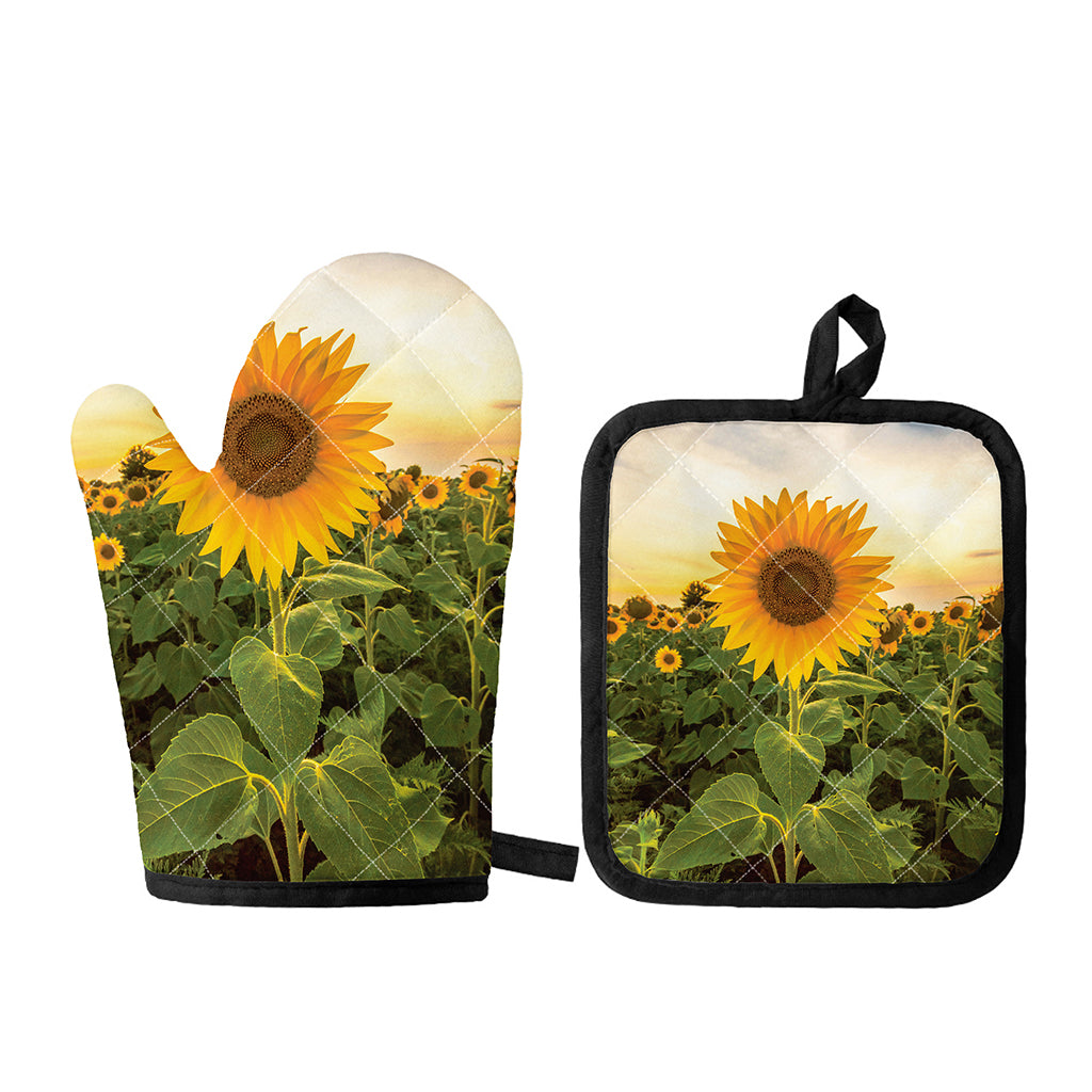Sunflower Landscape Print Oven Mitt And Pot Holder Set