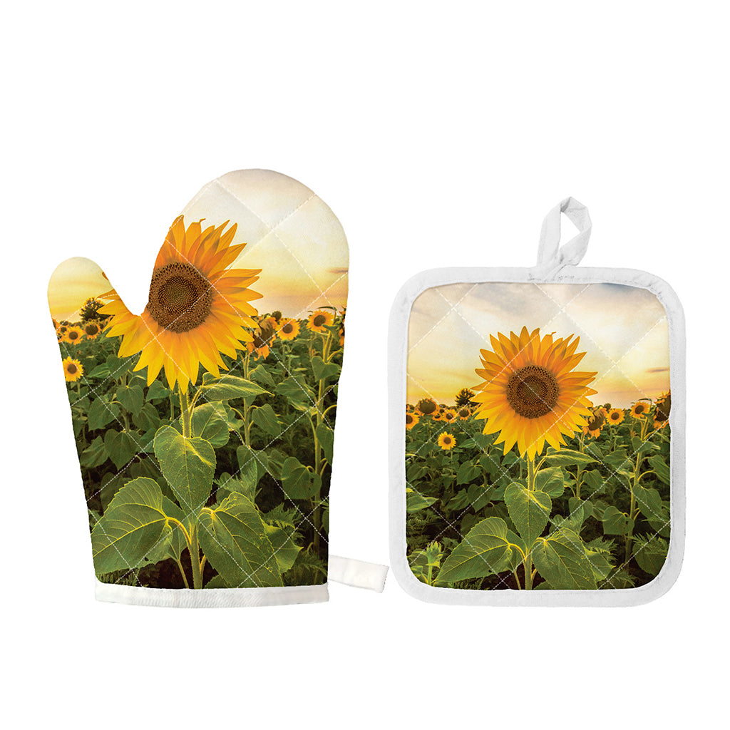 Sunflower Landscape Print Oven Mitt And Pot Holder Set
