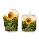Sunflower Landscape Print Oven Mitt And Pot Holder Set