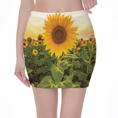Sunflower Landscape Print Pencil Mini Skirt