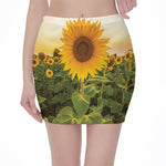 Sunflower Landscape Print Pencil Mini Skirt
