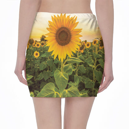 Sunflower Landscape Print Pencil Mini Skirt
