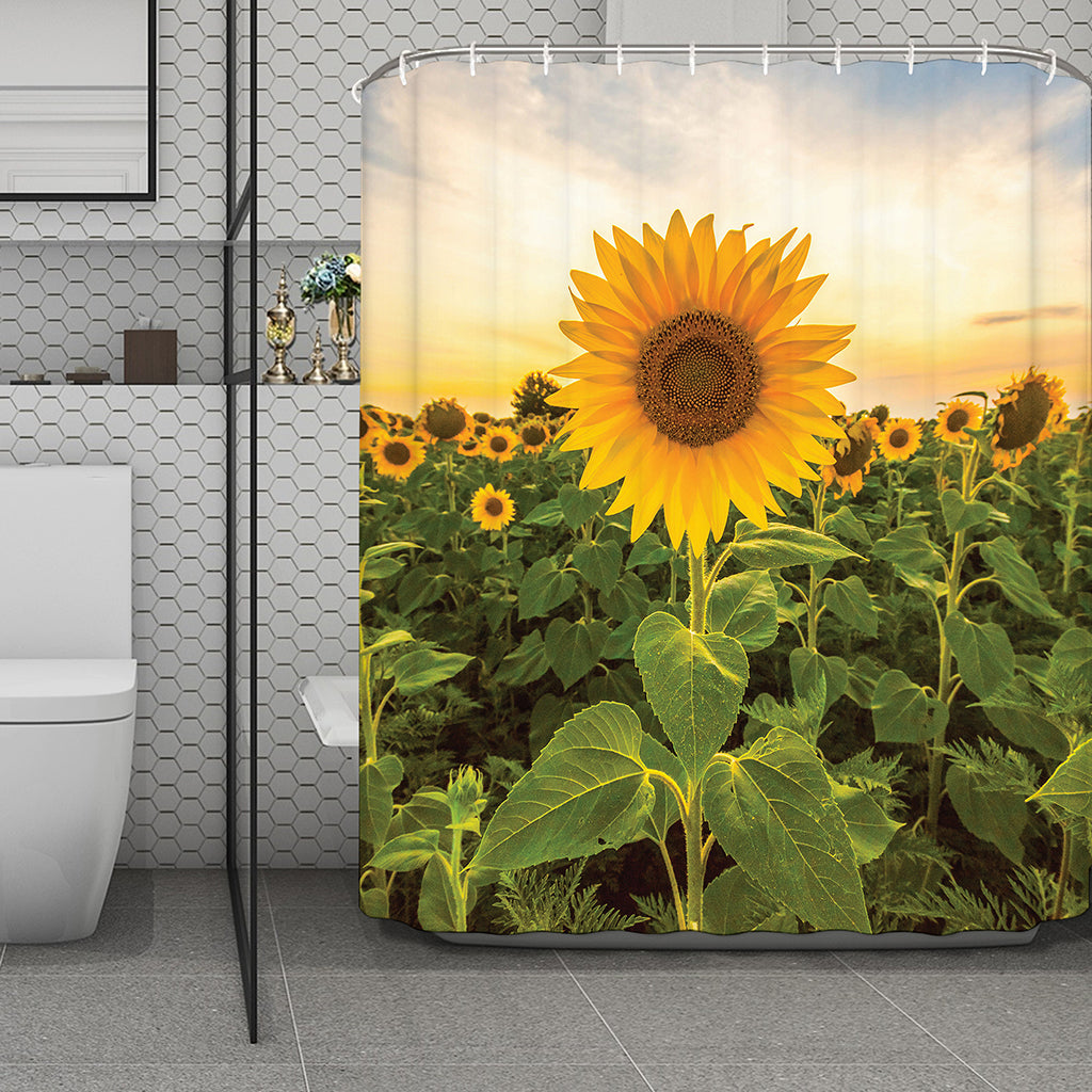 Sunflower Landscape Print Polyester Shower Curtain