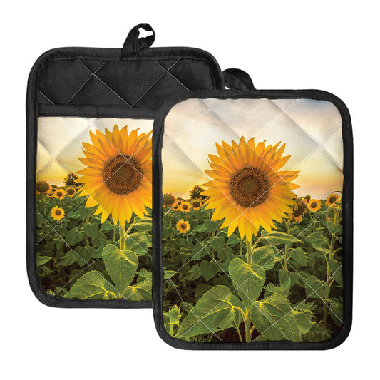 Sunflower Landscape Print Pot Holders With Pocket