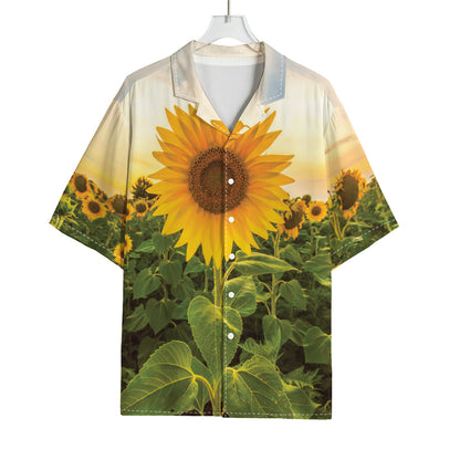 Sunflower Landscape Print Rayon Hawaiian Shirt