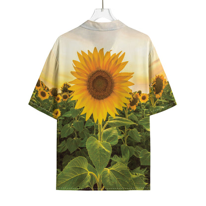 Sunflower Landscape Print Rayon Hawaiian Shirt