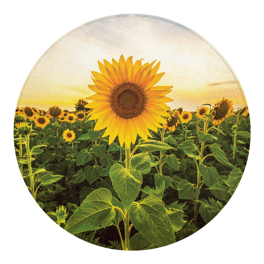 Sunflower Landscape Print Round Blanket
