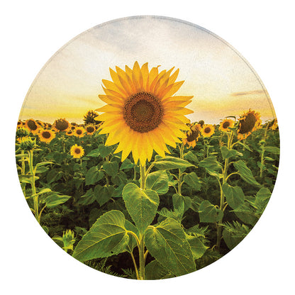 Sunflower Landscape Print Round Blanket