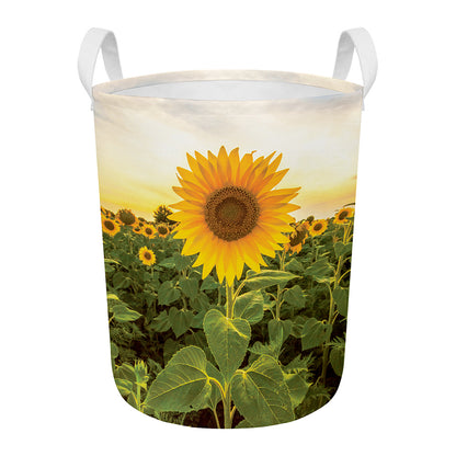 Sunflower Landscape Print Round Laundry Basket