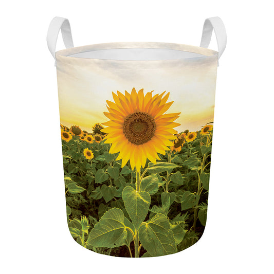 Sunflower Landscape Print Round Laundry Basket