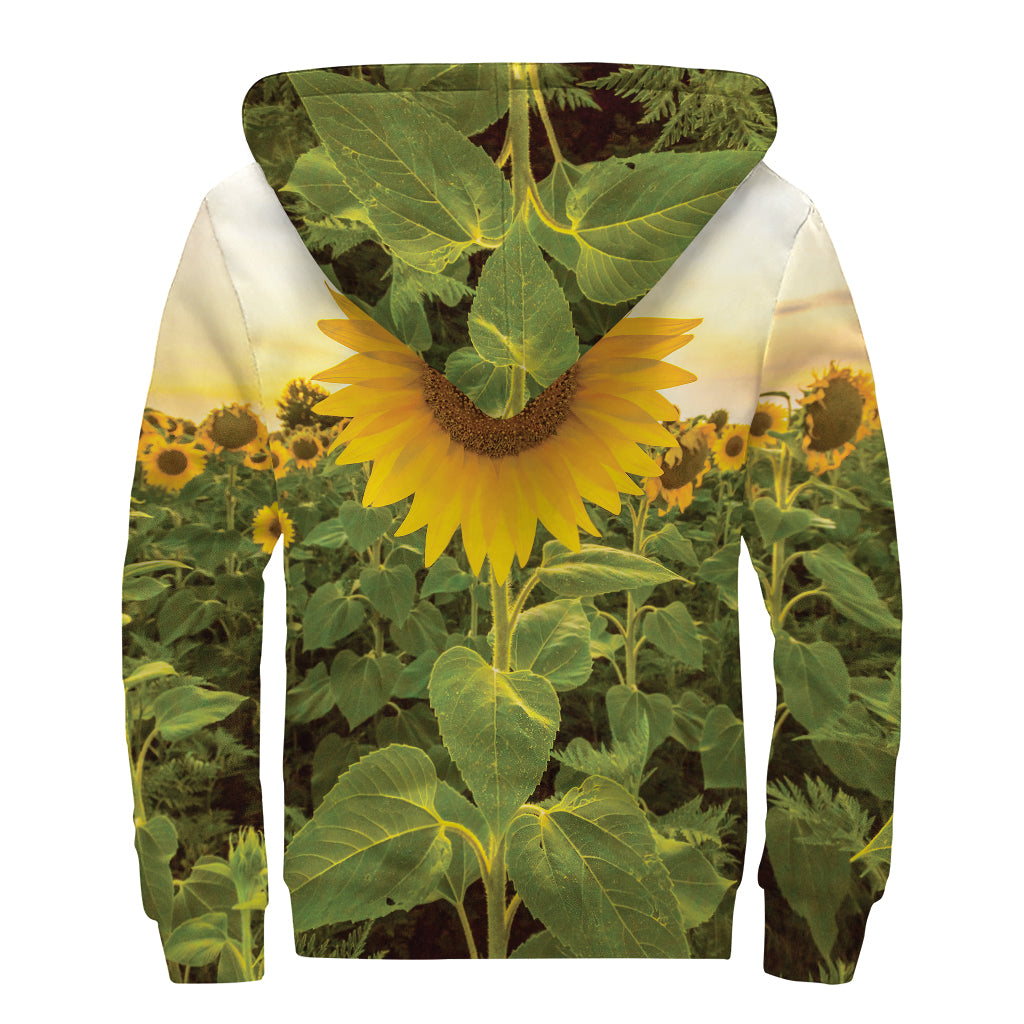 Sunflower Landscape Print Sherpa Lined Zip Up Hoodie