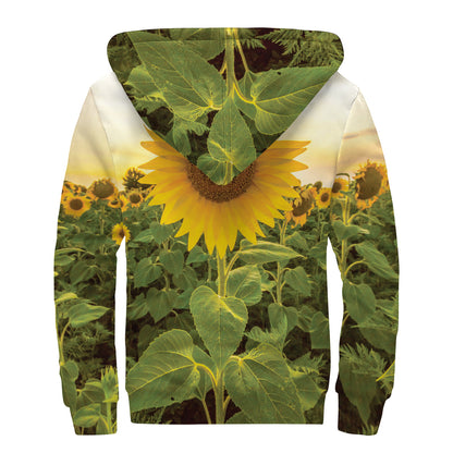 Sunflower Landscape Print Sherpa Lined Zip Up Hoodie