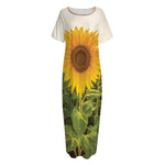 Sunflower Landscape Print Short Sleeve Long Nightdress