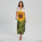 Sunflower Landscape Print Short Sleeve Maxi Dress