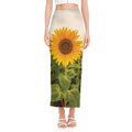 Sunflower Landscape Print Side Slit Maxi Skirt