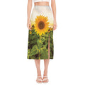 Sunflower Landscape Print Side Slit Midi Skirt