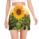 Sunflower Landscape Print Side Slit Mini Skirt