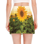 Sunflower Landscape Print Side Slit Mini Skirt