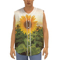 Sunflower Landscape Print Sleeveless Baseball Jersey
