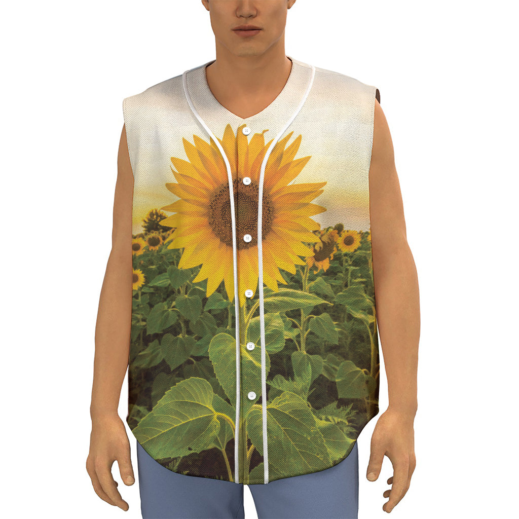 Sunflower Landscape Print Sleeveless Baseball Jersey