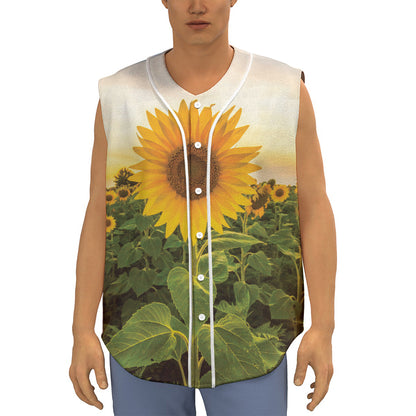 Sunflower Landscape Print Sleeveless Baseball Jersey