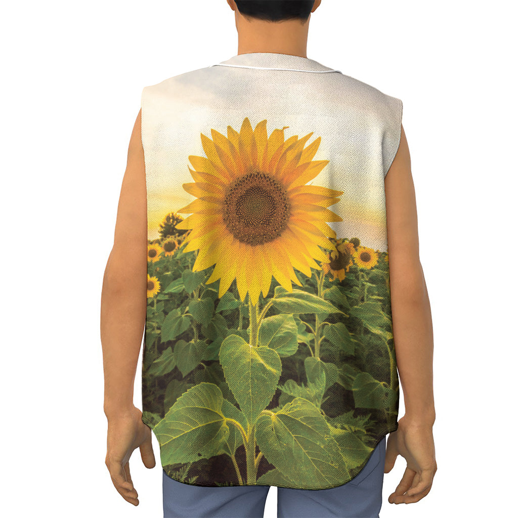 Sunflower Landscape Print Sleeveless Baseball Jersey