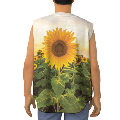 Sunflower Landscape Print Sleeveless Baseball Jersey