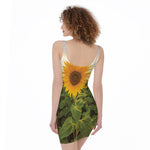 Sunflower Landscape Print Sleeveless Bodycon Dress