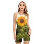 Sunflower Landscape Print Sleeveless One Piece Swimsuit