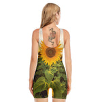Sunflower Landscape Print Sleeveless One Piece Swimsuit