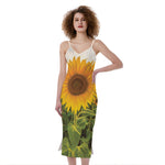 Sunflower Landscape Print Slim Fit Midi Cami Dress