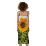 Sunflower Landscape Print Slim Fit Midi Cami Dress