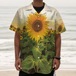 Sunflower Landscape Print Textured Short Sleeve Shirt