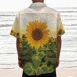 Sunflower Landscape Print Textured Short Sleeve Shirt