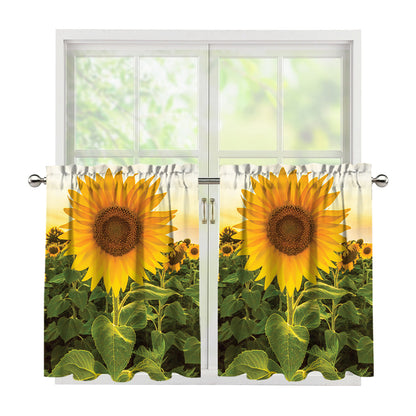 Sunflower Landscape Print Tier Curtains